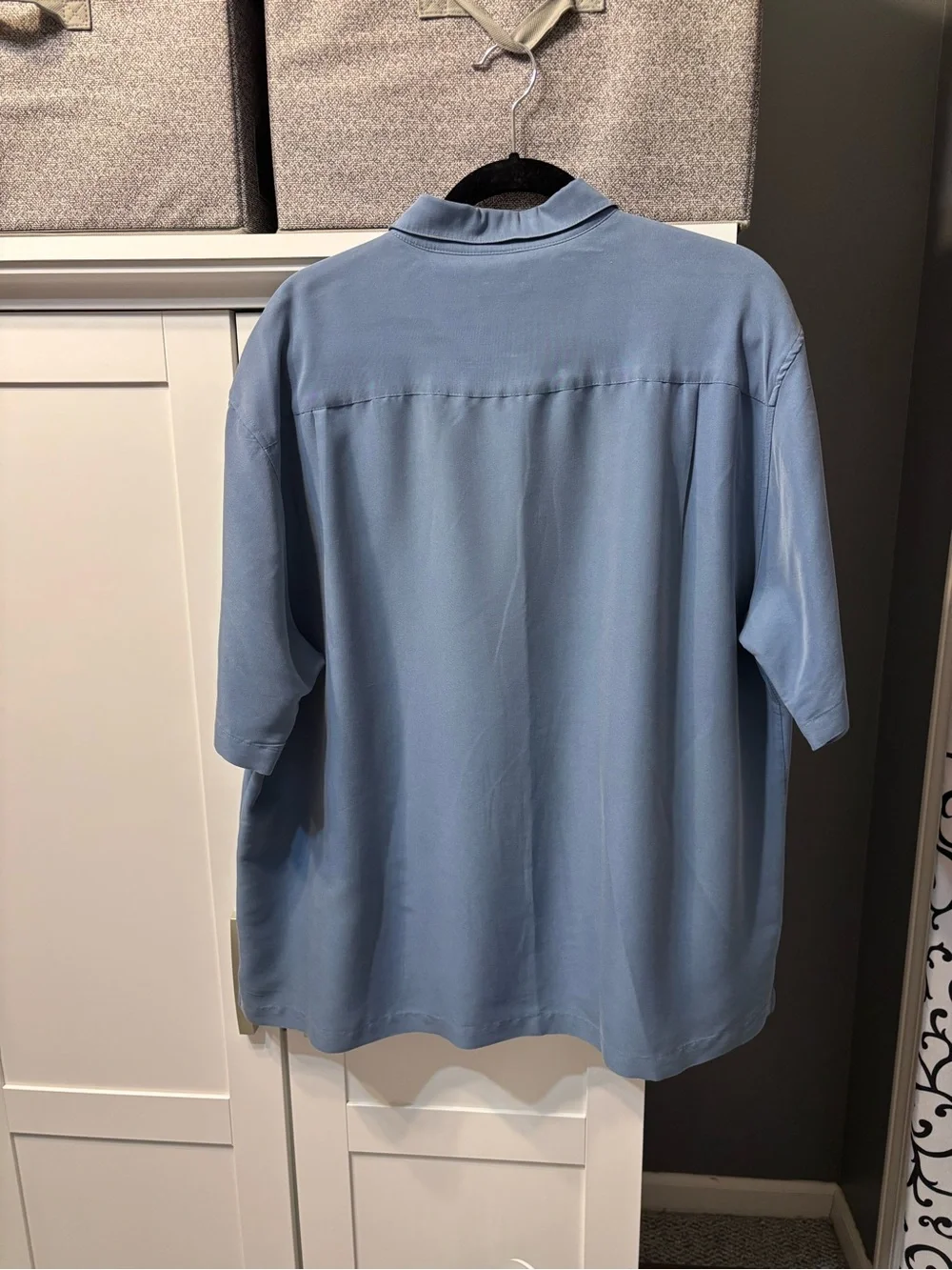 Centro Blue Short-Sleeve Button-Down Shirt Dark Brown Stripes EUC Retro Vibes